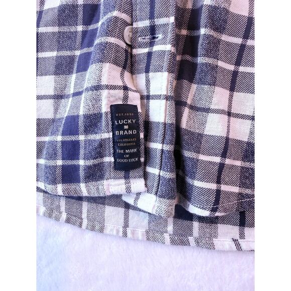 Lucky Brand Mens Medium Flannel Plaid Long Sleeve Shirt Western Blue - Picture 4 of 9